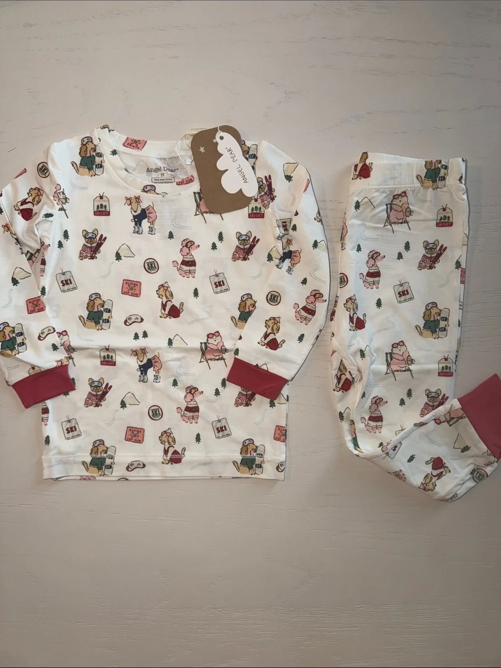 Angel Dear Ski Winter Sports Dog Print Pajama Set 2T 3/4 5/6 7/8